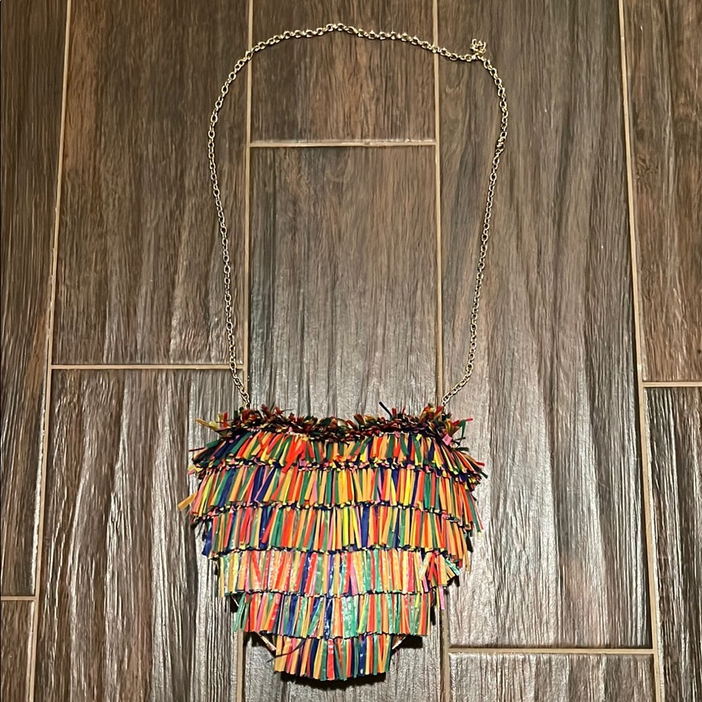 Betsey Johnson Rainbow Fringe Heart Shaped Purse